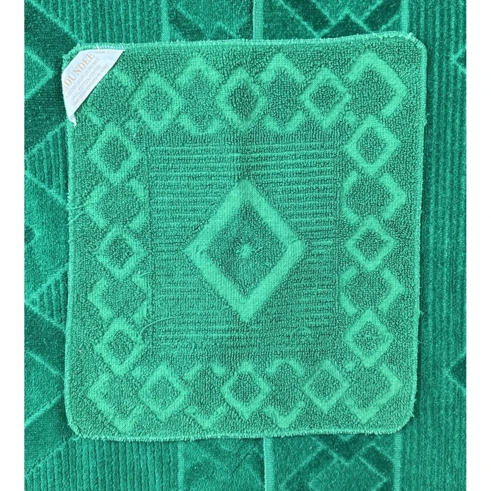 Vintage Dundee Green Fringed Towel Set 2 Bath &‎ 1 Washcloth Texture 100% Cotton